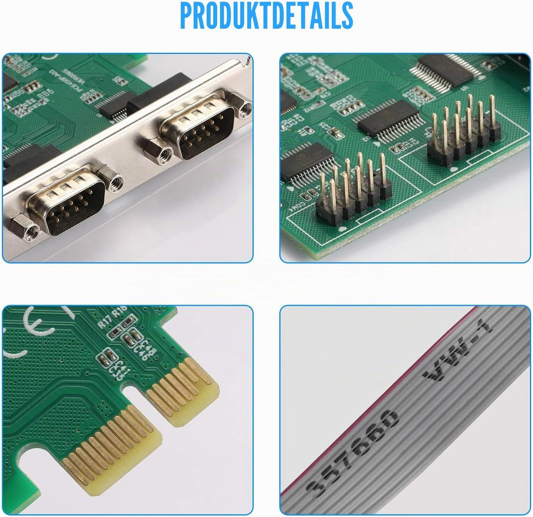 PCI-E zu 4-Port R232 Serieller Port Karte mit Bidirektionalen Geschwindigkeiten von bis zu 250Kbps,