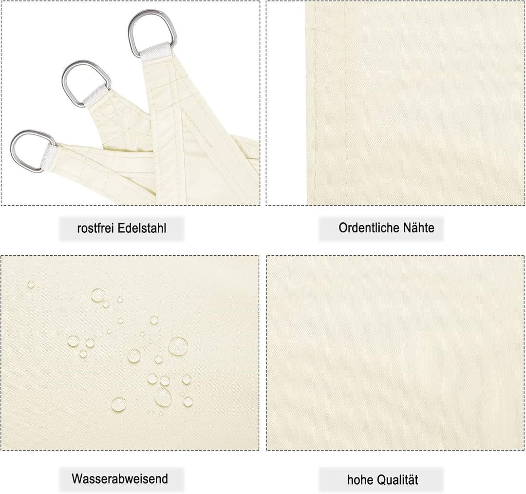 WOLTU Sonnensegel Dreieck 3,6x3,6x5,1m Creme wasserabweisend Sonnenschutz Polyester Windschutz mit U