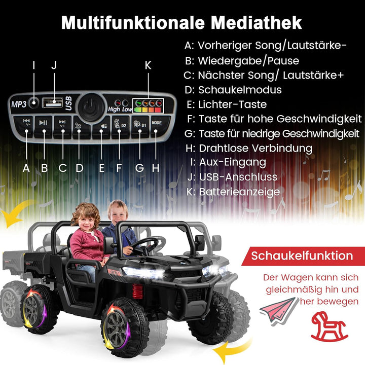 GOPLUS Kinder Elektroauto, 2-Sitzer Kinderauto mit Kippbett, Schaufel & Fernbedienung & Musik & Sche
