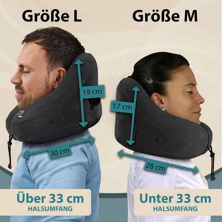 FLOWZOOM AIR Nackenkissen aufblasbar mit Kapuze - Reisekissen - Schnell aufblasbares Reise - Flugzeu