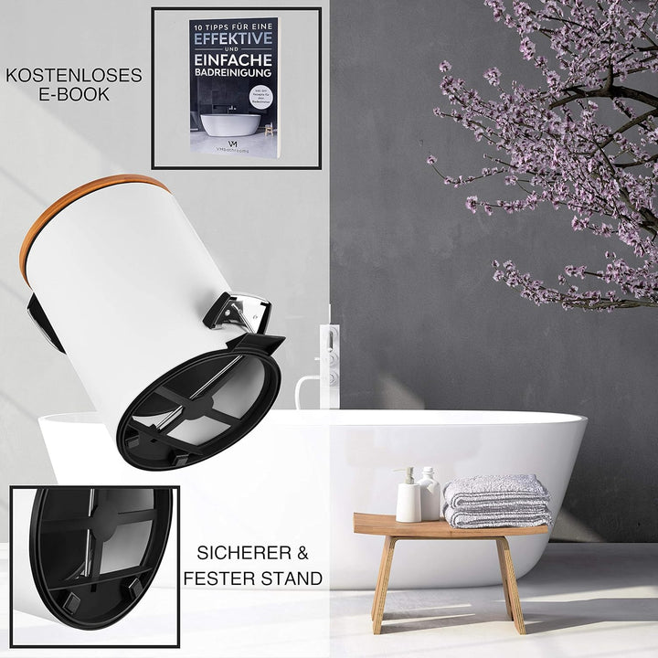 VMbathrooms 3L Kosmetikeimer in edlem weissem Design | Tretmülleimer mit Absenkautomatik (Soft Close