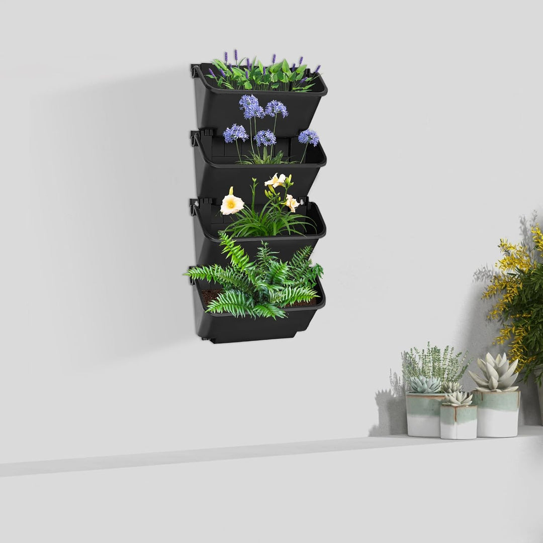 Wandpflanzgefäss Set 4 Stück Vertikaler Garten Pflanzkübel Aus PP Kunststoff Wandmontage Mit Entwäss