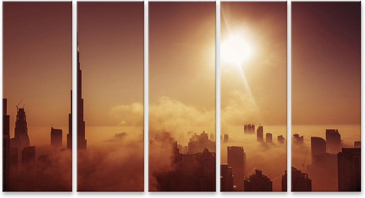 islandburner Bild auf Leinwand Nebel Dubai Wo Skyline Bedeckt Morgen Bilder Wandbilder Poster HLMV-5