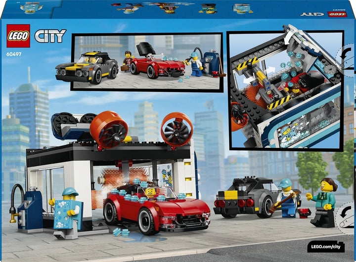 LEGO City Waschstrasse Spielzeug - inkl. 2 Modellautos, Waschfunktion und 4 Minifiguren mit Zubehör