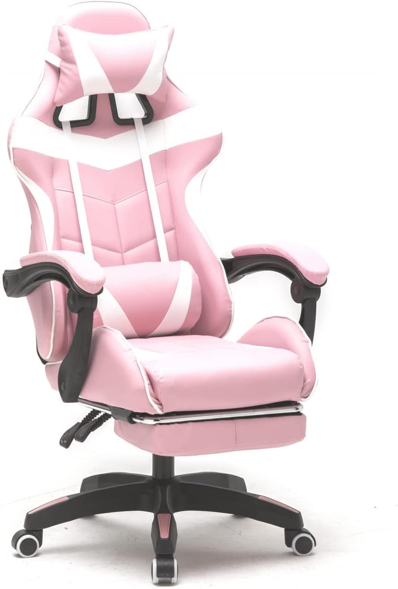 Gaming Stuhl mit Fussstütze Cyclone Teenager - Bürostuhl - Racing Gaming Stuhl - Rosa Weiss