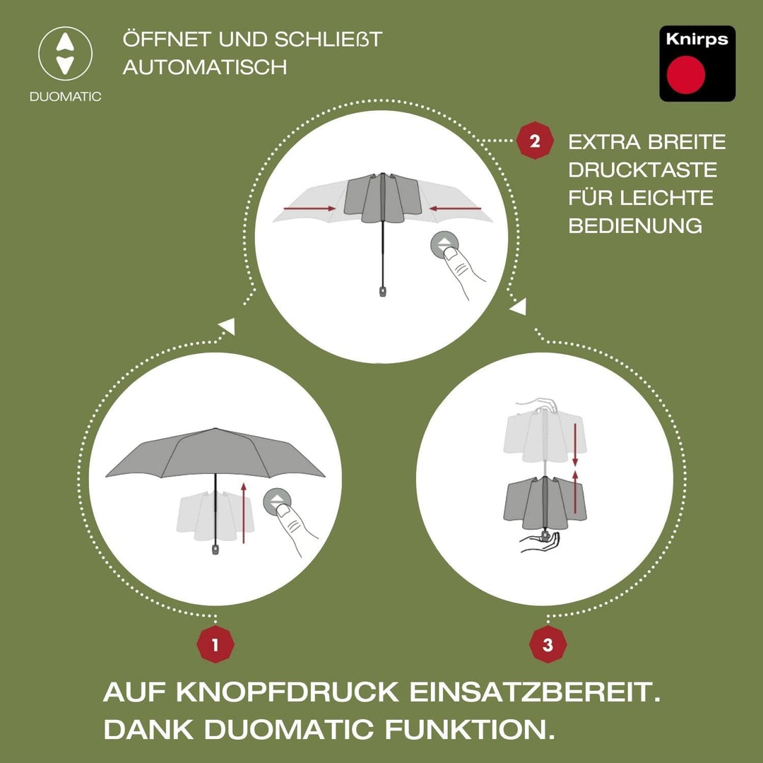 Knirps Regenschirm Horizon Duomatic schwarz mit Punkten I Nachhaltiger Regenschirm I Taschenschirm m