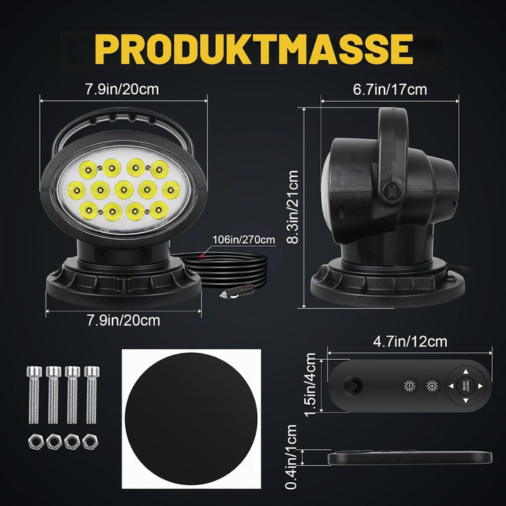 RIGIDON Led Arbeitsscheinwerfer mit Magnetfuss, 38W 3800LM Suchscheinwerfer | 12V 24V Flood Offroad