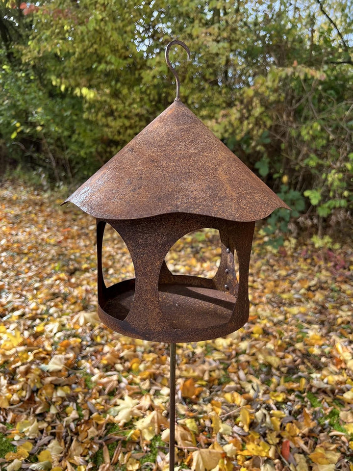ecosoul Vogelhaus Futterstelle rund zum Stecken mit Stab Metall Rost Deko Kerzenhalter Stecker Stab