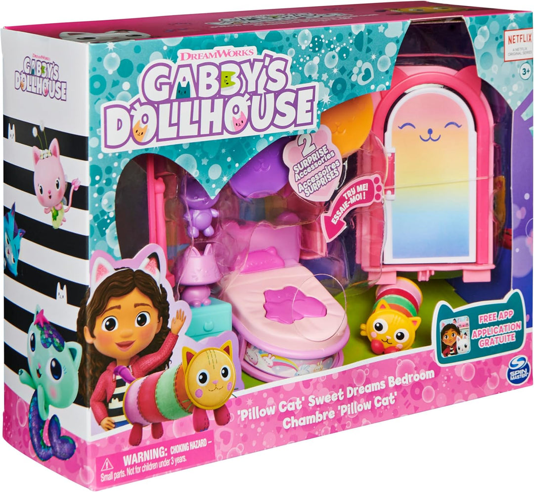 Gabby‘s Dollhouse Deluxe Raum, Sweet Dreams, Schlafzimmer mit Kuschelkatze (engl. Pillow Cat), 3 Möb