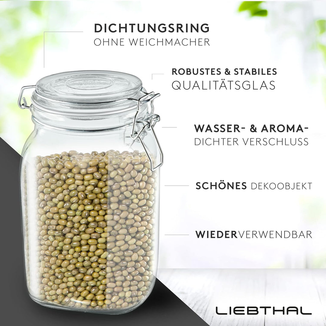 LIEBTHAL Einmachgläser mit Bügelverschluss [6x1000ml] - Luftdichte Vorratsgläser mit Deckel - Spülma