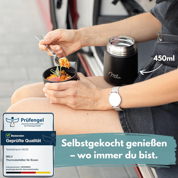 Milu® Thermobehälter 450, 650ml, 800ml | Edelstahl Warmhaltebehälter | Essensbehälter | Speisegefäss