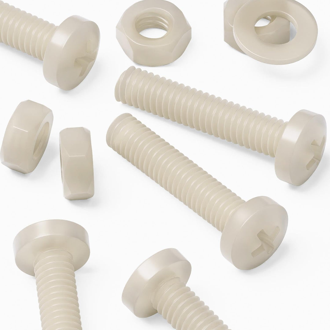 50 x Nylon Flachkopf-, Kreuzkopf-Kunststoff- Maschinenschrauben, M4 x 20mm, Kunststoffschrauben, Mut