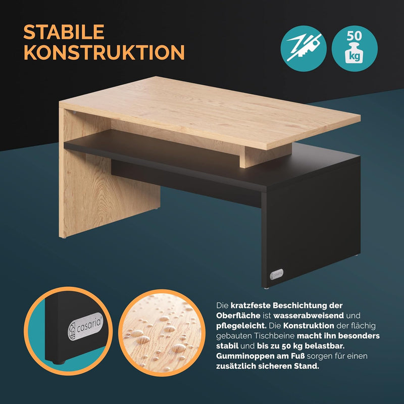 Casaria® Couchtisch mit Ablage Stauraum 92x51x48 cm Kratzfest 50 kg Belastbarkeit Modern Gross Wohnz