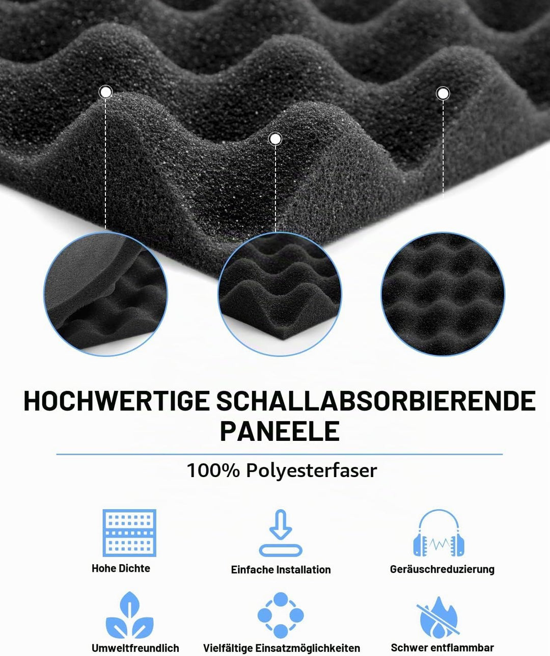 24 Stück Akustikschaumstoff Schalldämmung, Hochdichte Schallabsorber Wand mit 60pcs Aufkleber, Schal