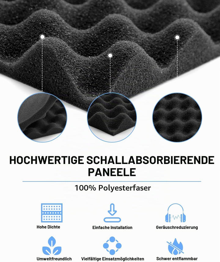 24 Stück Akustikschaumstoff Schalldämmung, Hochdichte Schallabsorber Wand mit 60pcs Aufkleber, Schal
