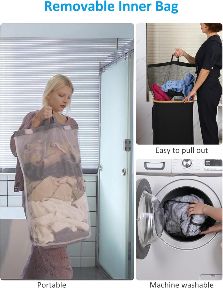efluky Wäschekorb mit Rollen 100L, XL Wäschekorb mit Deckel mit Herausnehmbarer und Waschbarer Innen