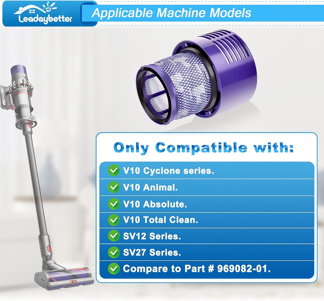 Leadaybetter V10 Filter für Dyson 2 Stück Ersatzfilter für Dyson V10 SV12 Cyclone Animal Absolute Ak