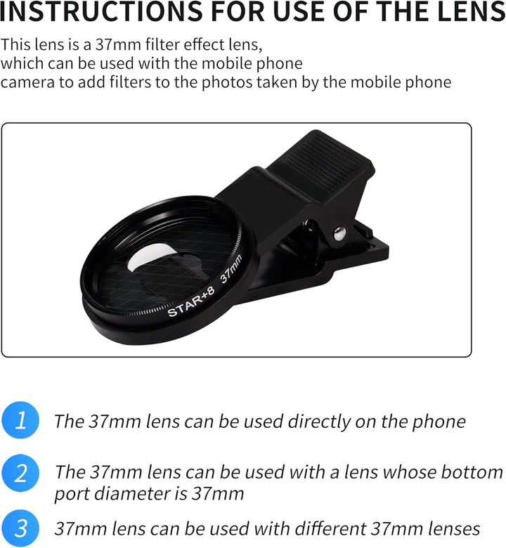 Telefon Kamera Objektiv Kit Sternfilter YACSEJAO 37 mm Sternfilter Optisches Glas 8 Punkte Starburst