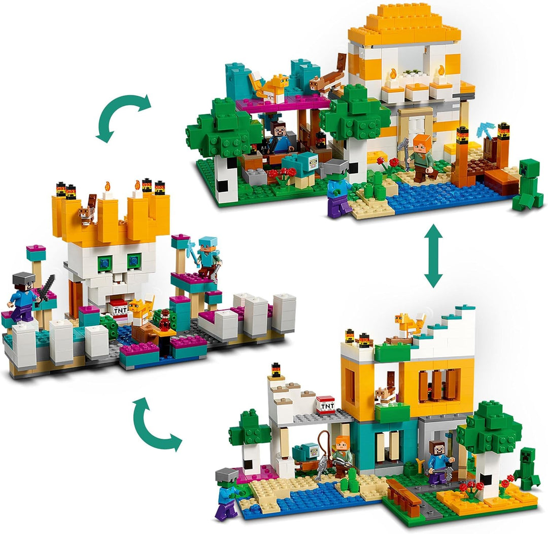 LEGO 21249 Minecraft Die Crafting Box 4.0, 2in1-Set zum Bauen, Türme am Fluss oder Katzenhütte, mit