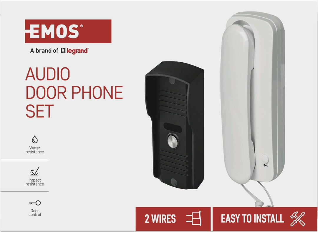 EMOS Audio-Türsprechanlage Set zur Aufputzmontage, Elegantes Design, Audio-Kit/Gegensprechanlage mit