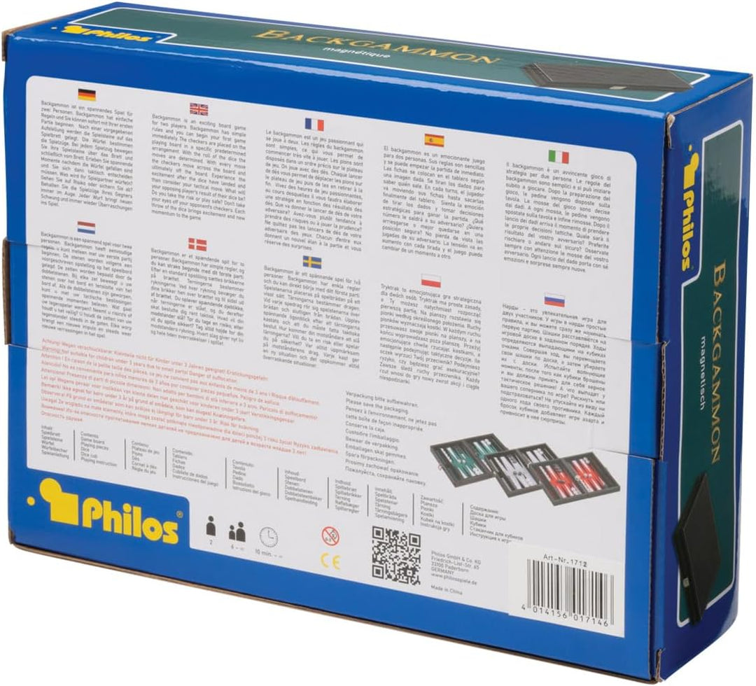 Philos 1712 - Backgammon Tinos, klein, grau, Kunstleder, magnetisch, Reisespiel