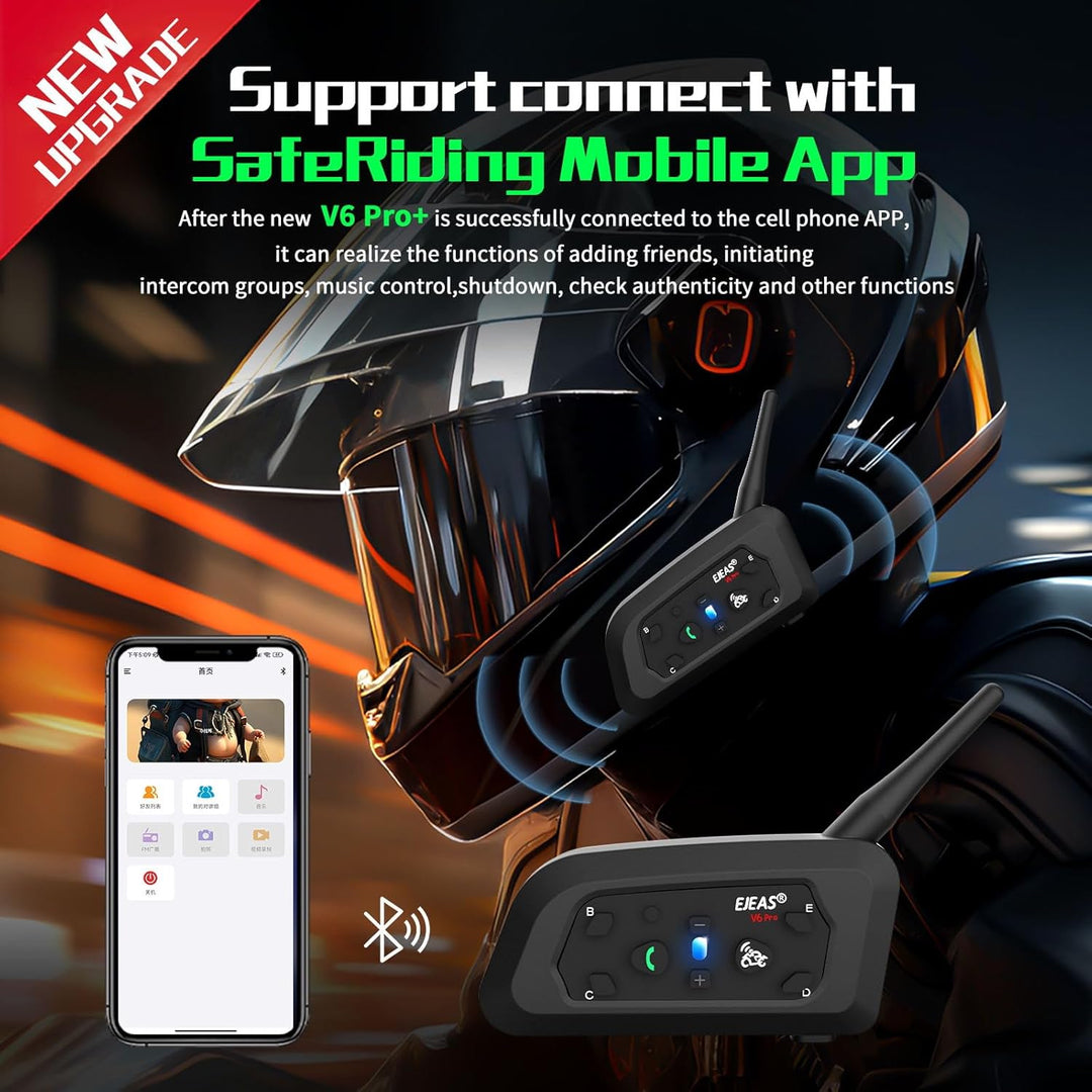 EJEAS V6 Pro+ Bluetooth-Gegensprechanlage für Motorradhelme, Verbessertes Bluetooth 5.1-Kommunikatio