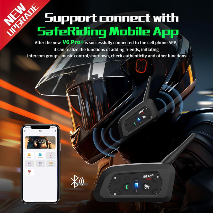 EJEAS V6 Pro+ Bluetooth-Gegensprechanlage für Motorradhelme, Verbessertes Bluetooth 5.1-Kommunikatio