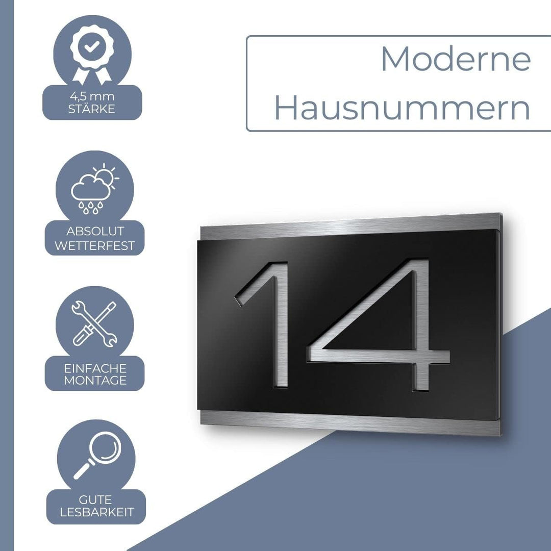 Premium Designer Hausnummer aus Edelstahl | viele Farben: Anthrazit - Grau - Schwarz - Weiss - Rot |