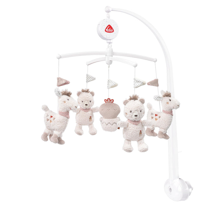 Fehn Musik Mobile Peru - Baby Einschlafhilfe Musikspielzeug mit süssen Tieren - Babymobile Spieluhr