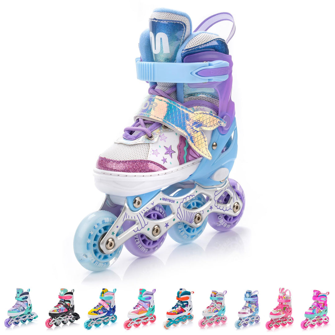 meteor® Inlineskates 4in1 Kinder Inliner Rollschuhe Roller Blades Quad Skates Carbon Kinder Inlinesk