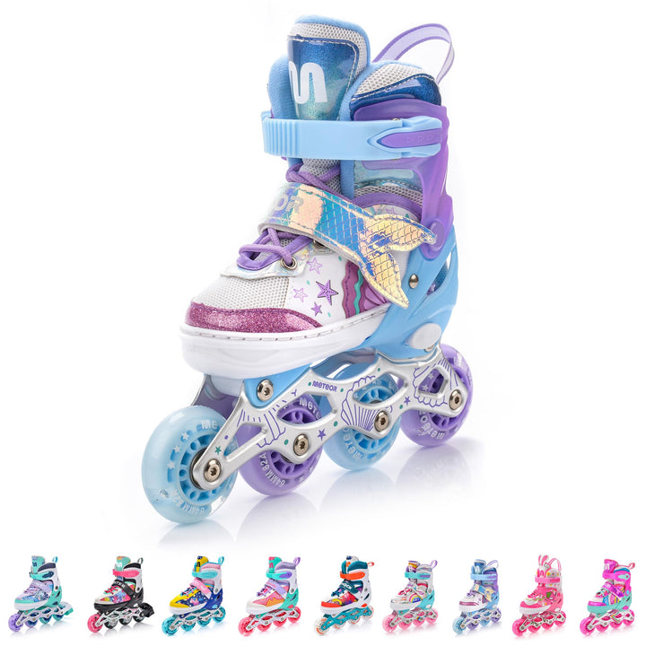 meteor® Inlineskates 4in1 Kinder Inliner Rollschuhe Roller Blades Quad Skates Carbon Kinder Inlinesk