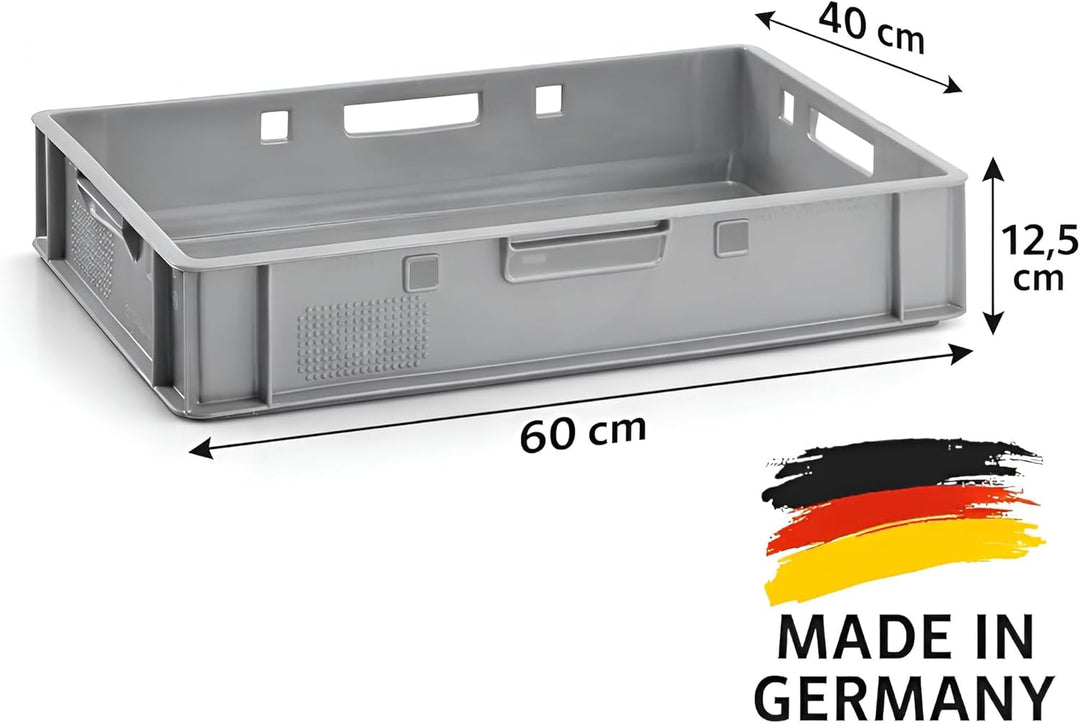 BURI 10 Stück Fleischkiste E1 Lagerkiste 60x40x12,5 cm Metzgerkiste Eurobox Grau - flache Stapelkist