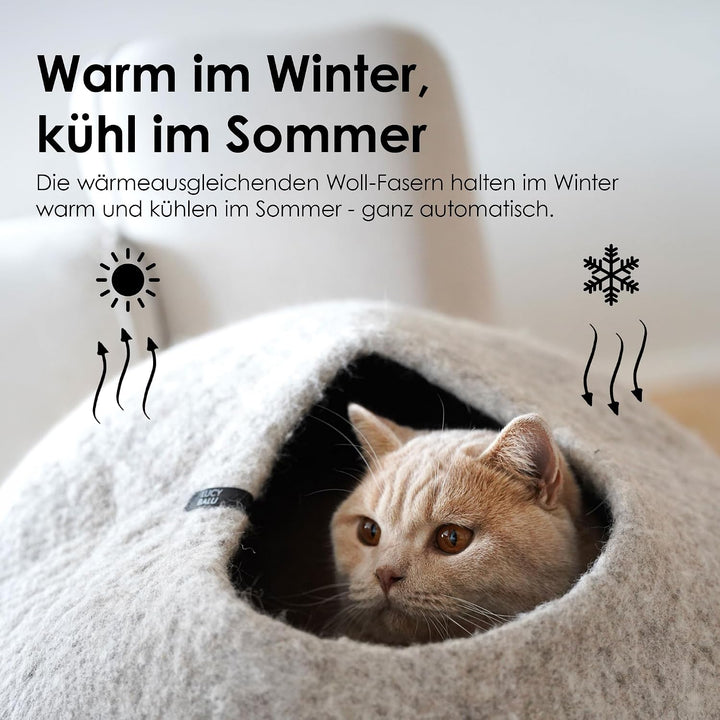 LucyBalu® Pebble Filzhöhle für Katzen I Katzenbett &amp; Kuschelhöhle aus 100% Schurwolle I handgefertig