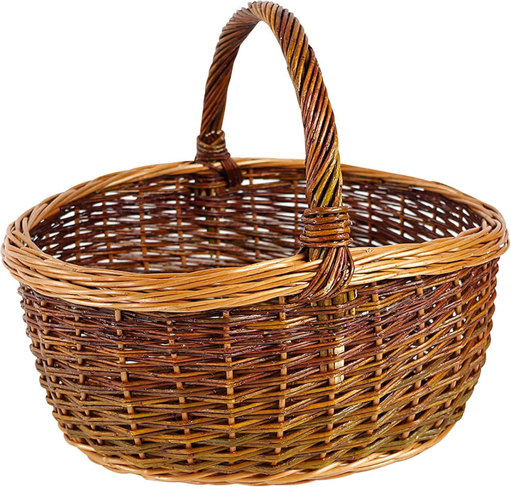 Kobolo Weidenkorb Einkaufskorb handgeflochten aus Weide mit Henkel 46x40x41 cm