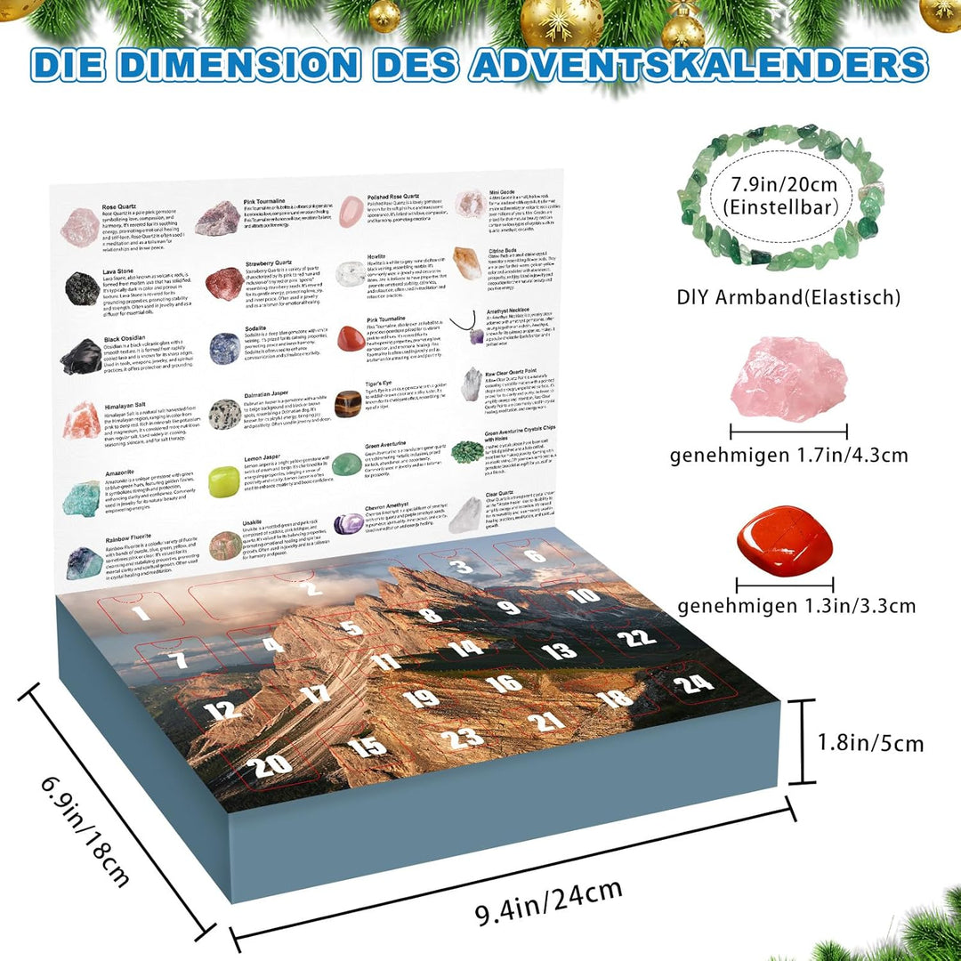 Kristalle Adventskalender 2024 für Kinder Weihnacht Countdown Kalender 24 Stück Sammlung Gesteine un