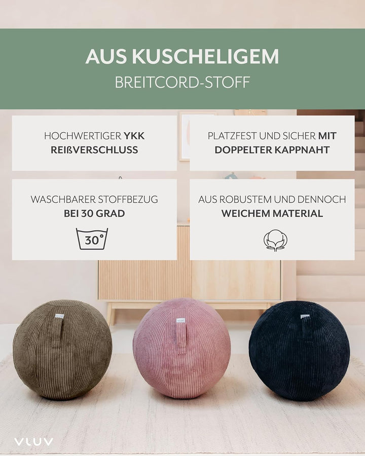 VLUV® BOL VLIP Sitzball Büro Ergonomisch [Atmungsaktiv mit Tragegriff und Wegrollschutz] Waschbarer