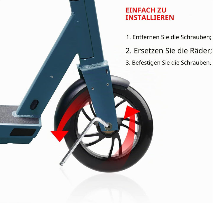 DBREAKS 2 Stück Stunt Scooter Rollen 100mm, Ersatzräder für Scooter 100mm Schwarz, Scooter Ersatzräd