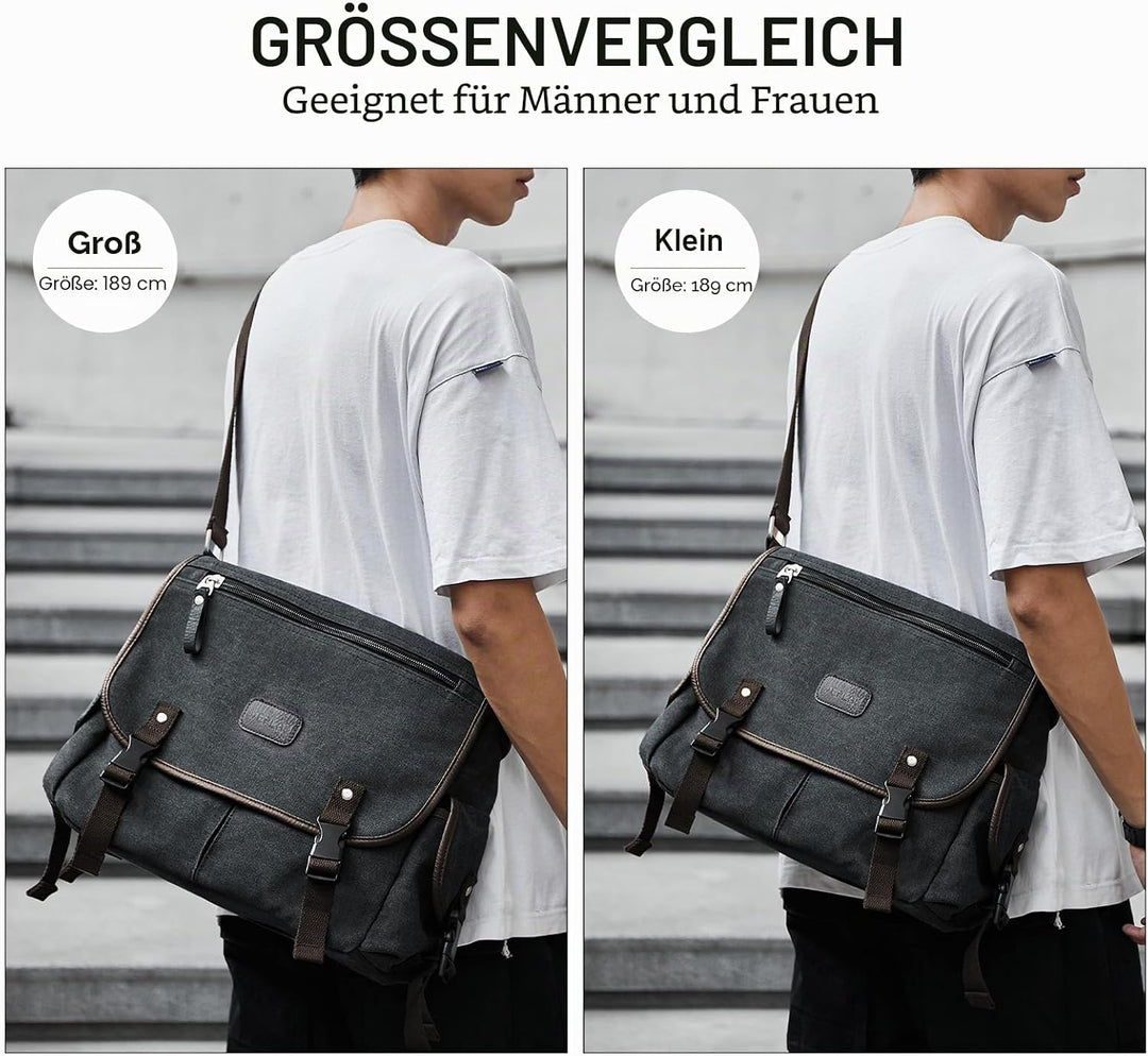 Umhängetaschen Herren aus Canvas, Vintage Canvas Messenger Bag, Laptoptasche 15.6 Zoll Arbeitstasche