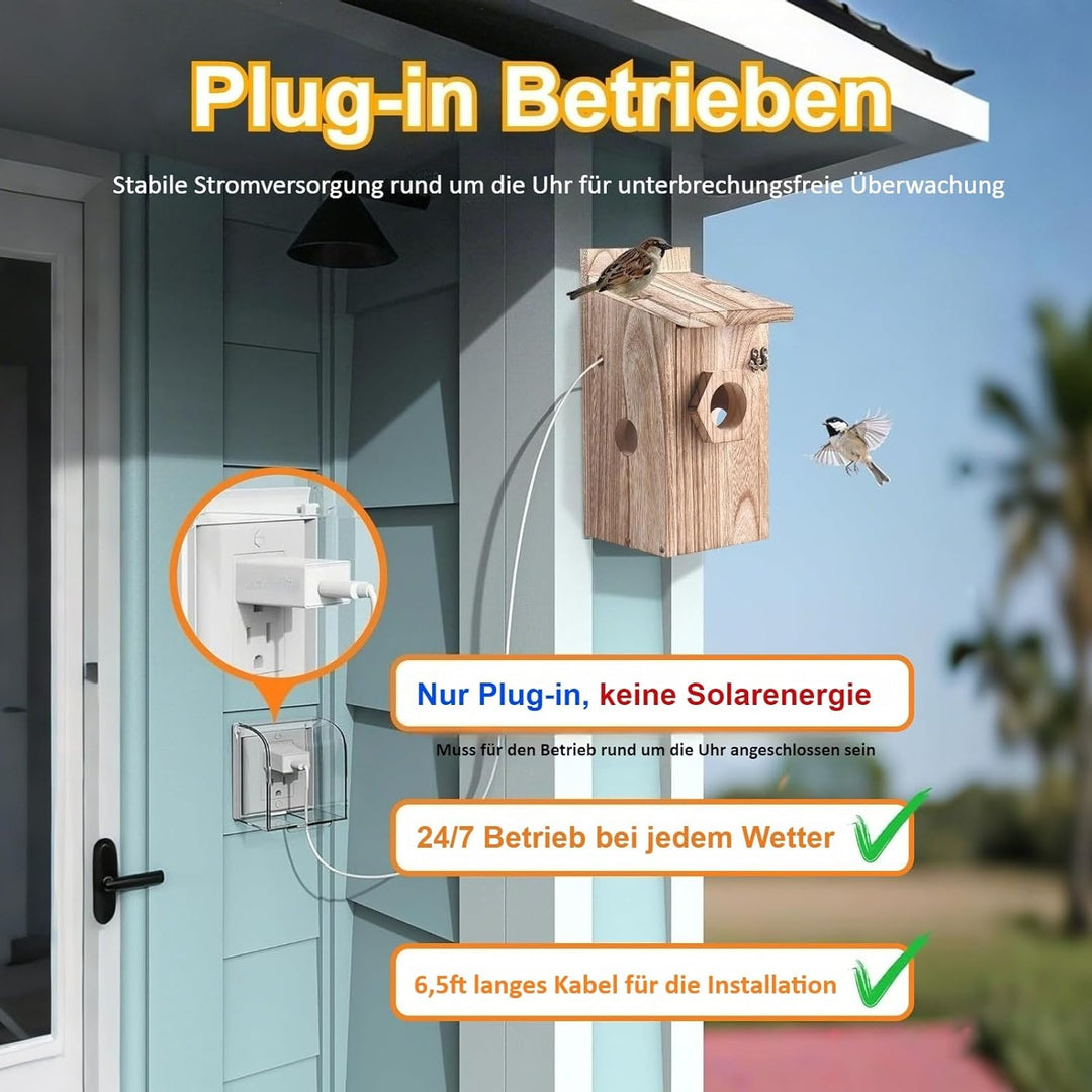 Nistkasten mit 4MP Kamera WLAN, Vogelhaus zum Aufhängen Wetterfest, 2,4 G WiFi &amp; App Benachrichtigun