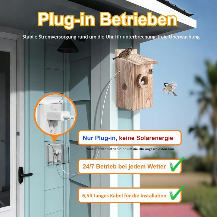 Nistkasten mit 4MP Kamera WLAN, Vogelhaus zum Aufhängen Wetterfest, 2,4 G WiFi &amp; App Benachrichtigun