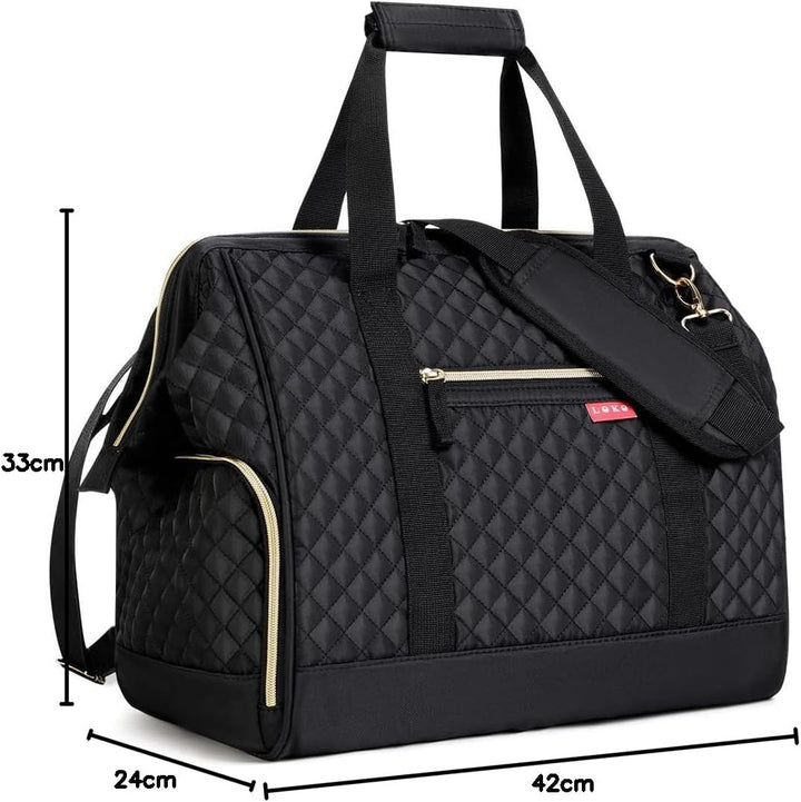 Lekesky Kleine Reisetasche Weekender Damen, Sporttasche mit Schuhfach (33L, Schwarz Gesteppt) 33L Sc
