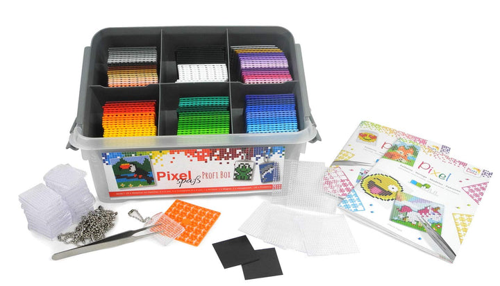 Pixel P60002-29501 Profi Box, Bastelset mit 126 Pixelplatten, 24 Medaillons mit Kette, 5 Grundplatte