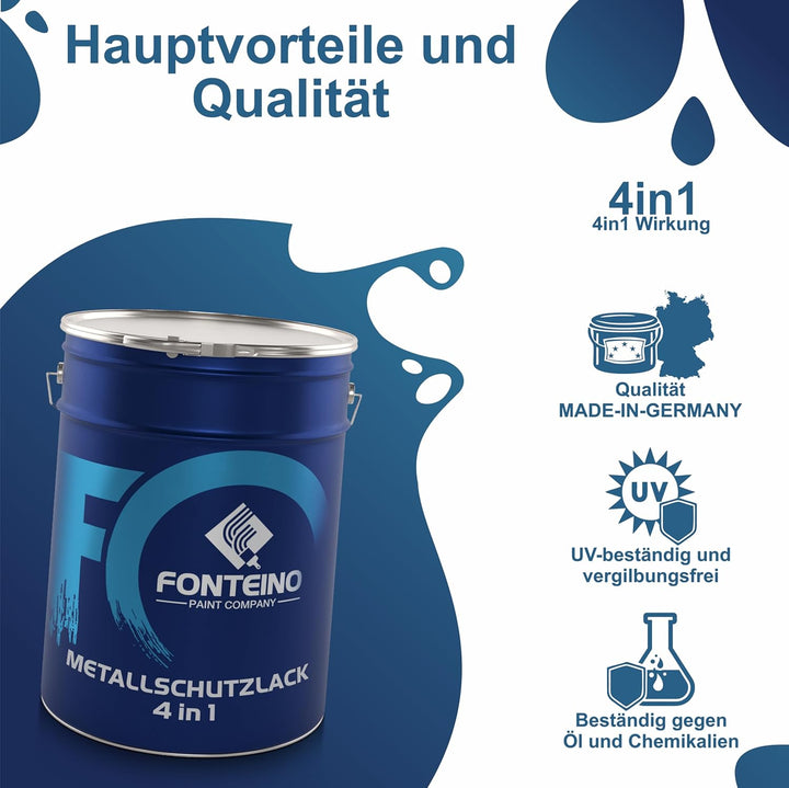 Fonteino Metallschutzlack 3in1 Metallfarbe Grundierung Rostschutzfarbe Decklack - Feuerrot 5L Feuerr
