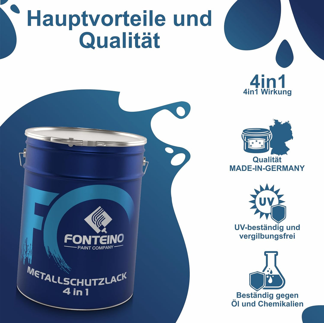 Fonteino Metallschutzlack 3in1 Metallfarbe Grundierung Rostschutzfarbe Decklack - Feuerrot 5L Feuerr
