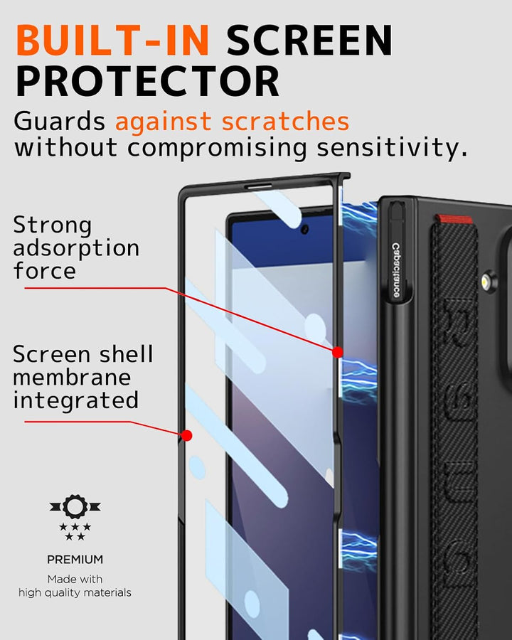 NINKI für Samsung Galaxy Z Fold 7 band Hülle Kohlefaser mit S Stylus,MAGNETIC Scharnierschutz Schutz