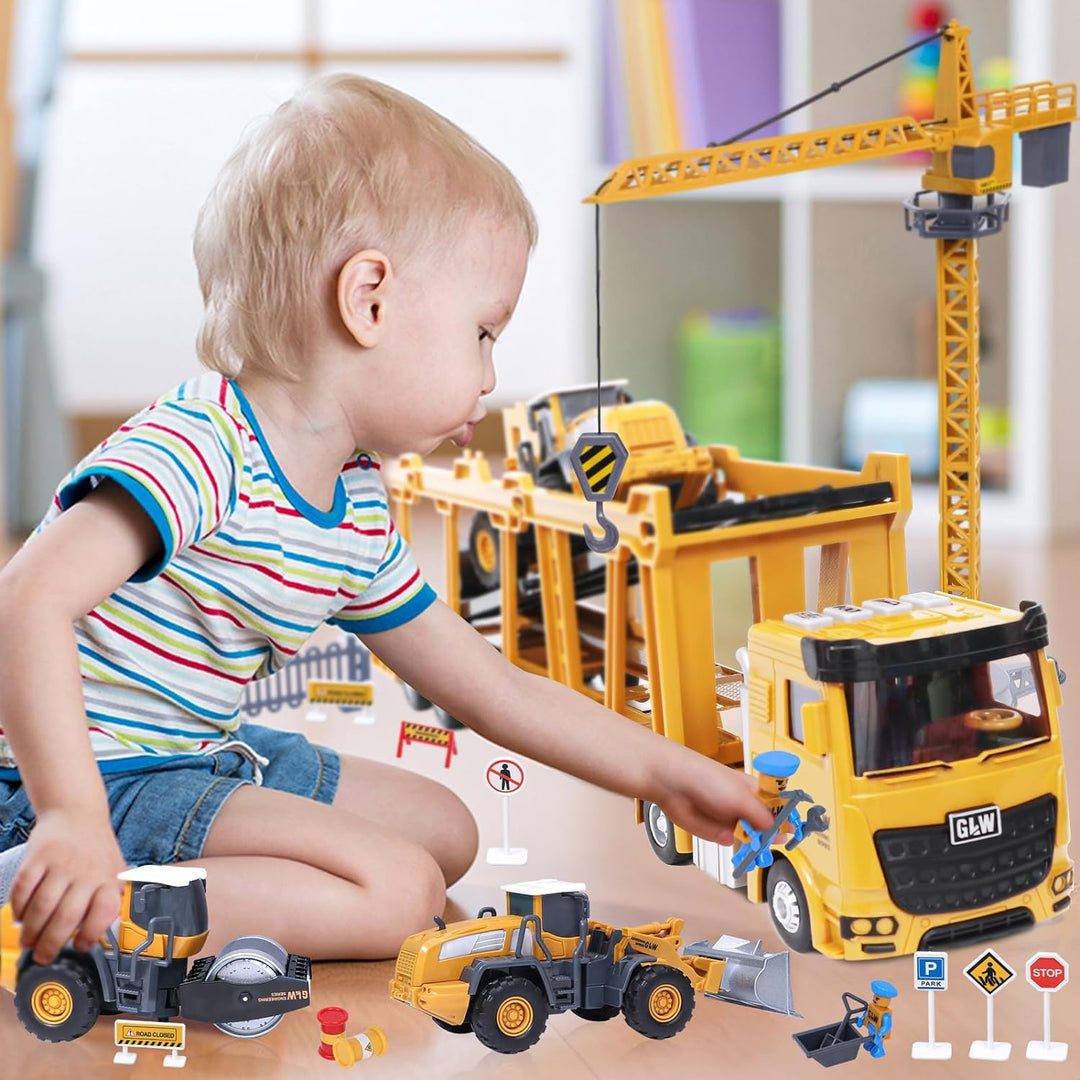 Tacobear Baufahrzeuge Kinder gross LKW Fahrzeug Spielzeug mit Kran Spielzeug Bulldozer Dampfwalze Ga