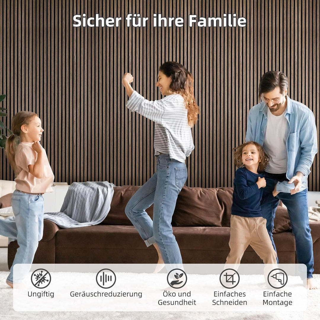 JAMELO Akustikpaneele Holz, 4 Stück 120 x 60cm - 2,88m² Wandpaneele Holz 120cm*60cm*2cm Dunkles Waln