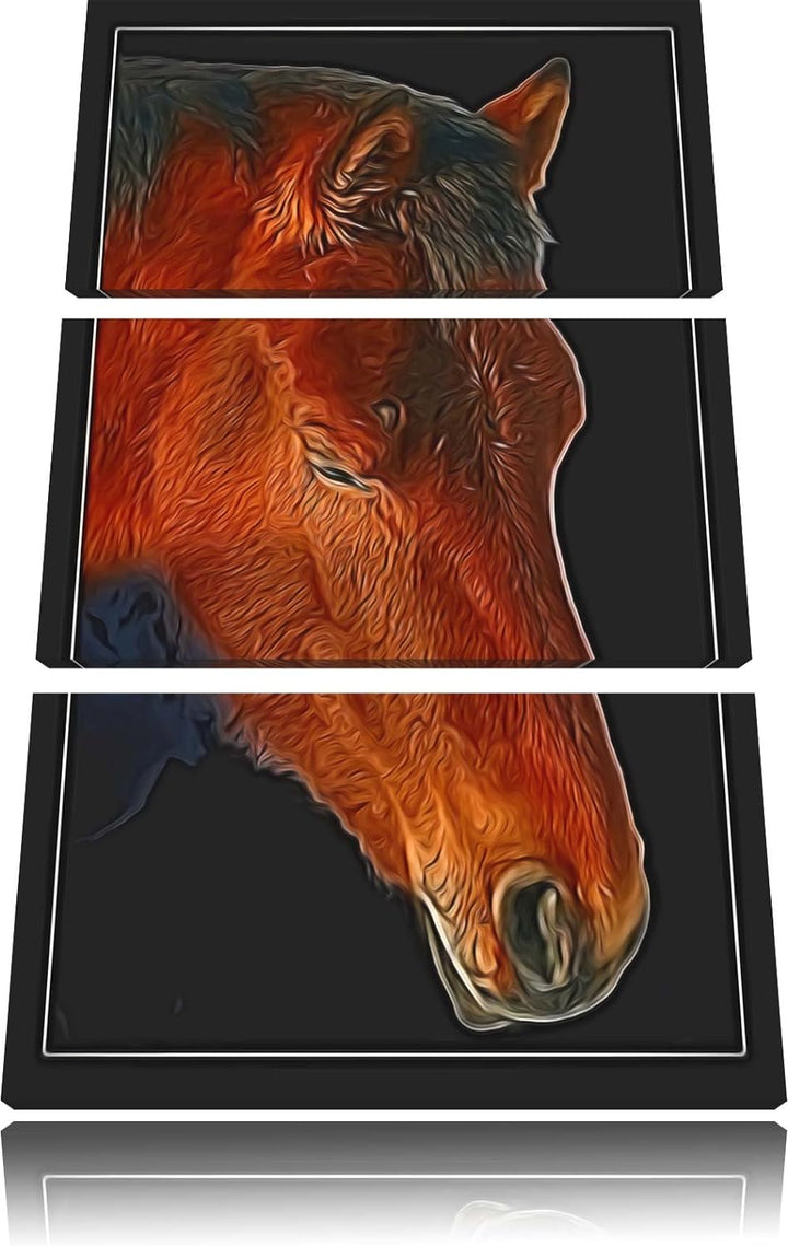 Dark maiestätisches Pferd NewArt 3-Teiler Leinwandbild 120x80 Bild auf Leinwand, XXL riesige Bilder