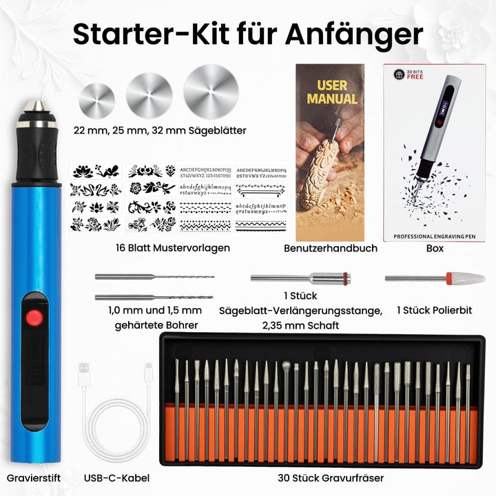 Elektrischer Gravierstift mit 35 Bits,Upgraded Electric Engraving pen Tragbarer Gravierer mit Digita