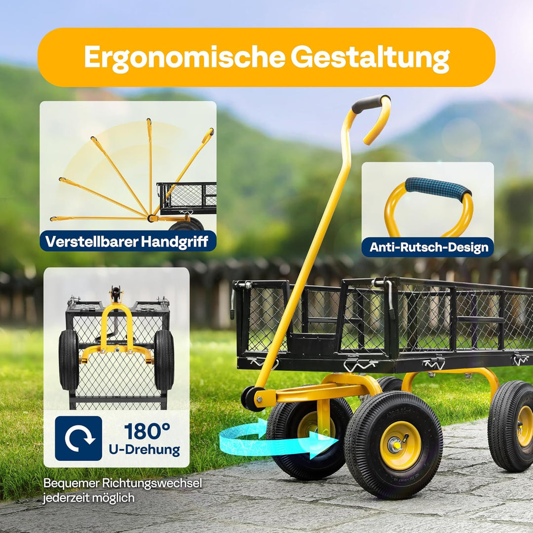 VIVOHOME Gartenwagen Bollerwagen mit Abnehmbaren Seiten Belastbar bis 400kg | Belastbarer Transportw